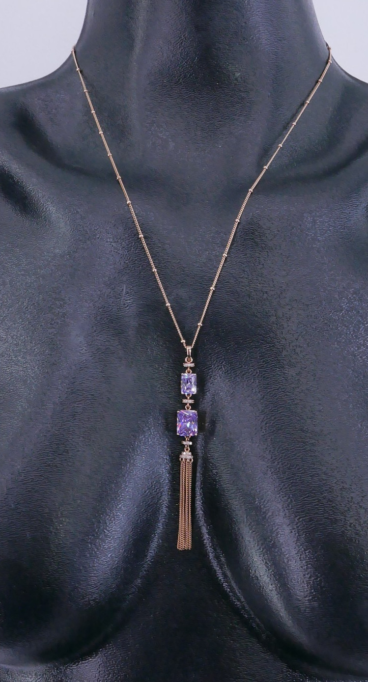VANNA K BoHo AMETHYST CZ SPACER ROSE GOLD VERMEiL TASSLE BALL CHAiN 21″ NECKLACE