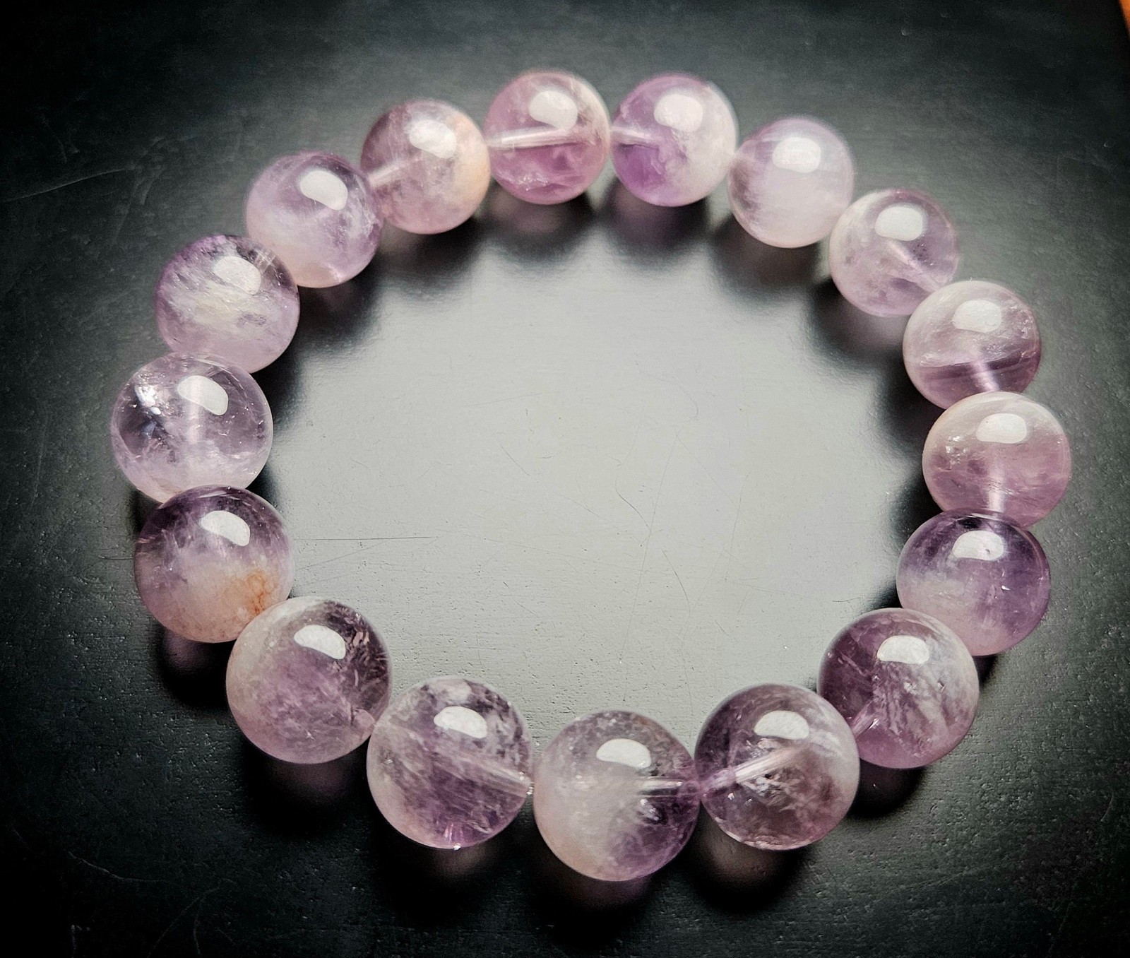 Natural Amethyst Phantom Bracelet Beaded Crystal Jewelry 12.5–16.5mm