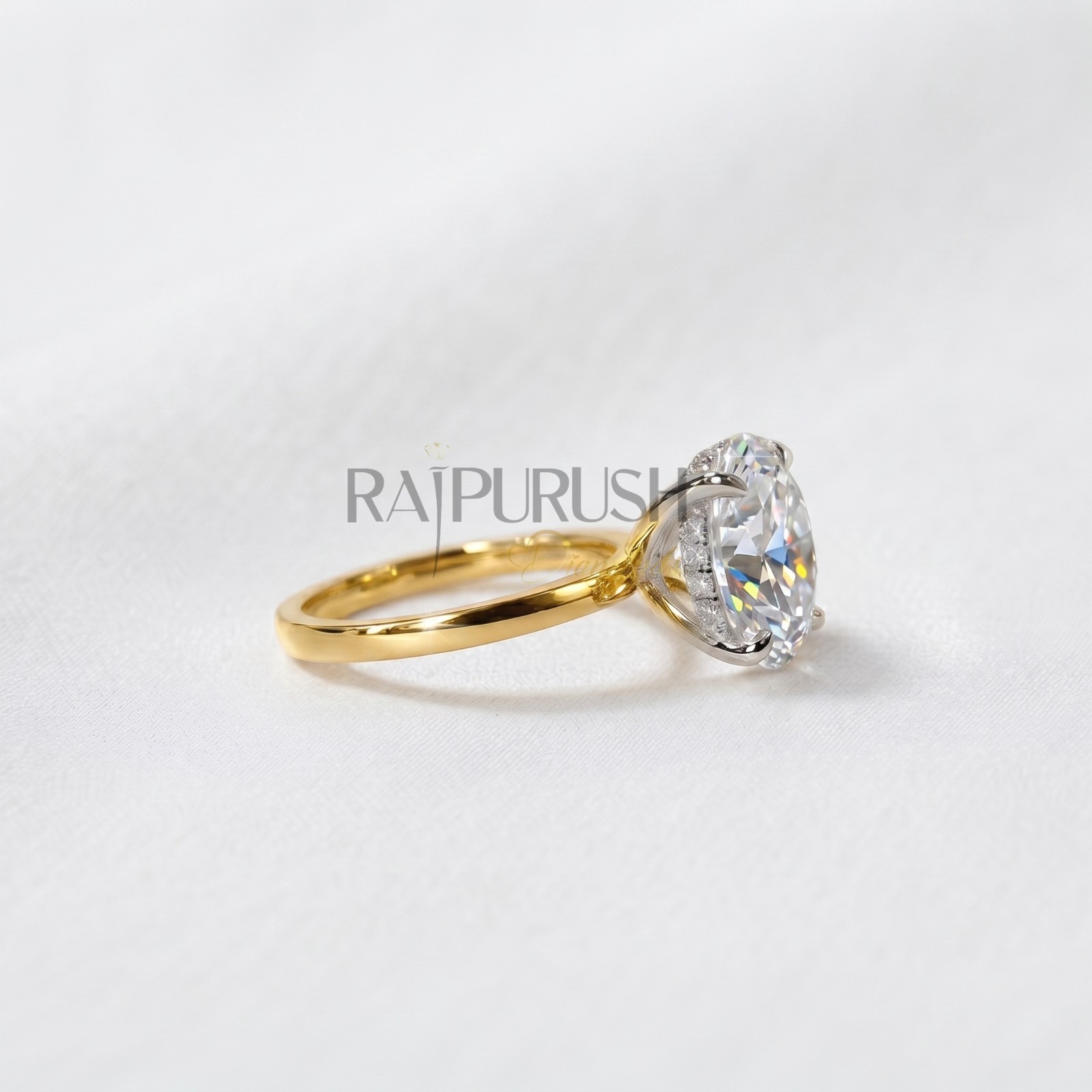 5Ct Round Moissanite Engagement Ring Hidden Halo VVS1 14K Gold Plated Silver