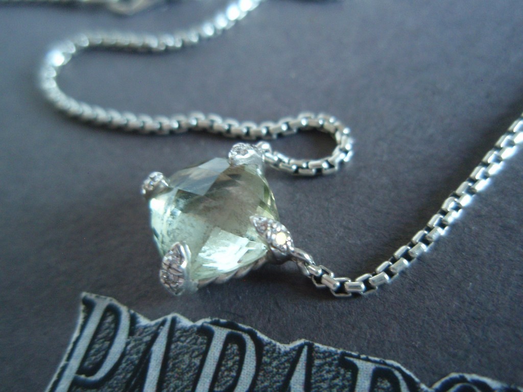 David Yurman Sterling Silver 925 Petite Chatelaine Prasiolite & Diamond Necklace