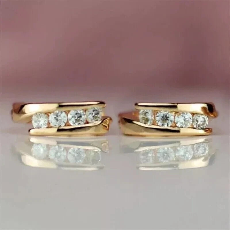 2Ct Round Lab CreatedDiamond Hoop Huggie Women’s Earrings 14k Yellow Gold Plated