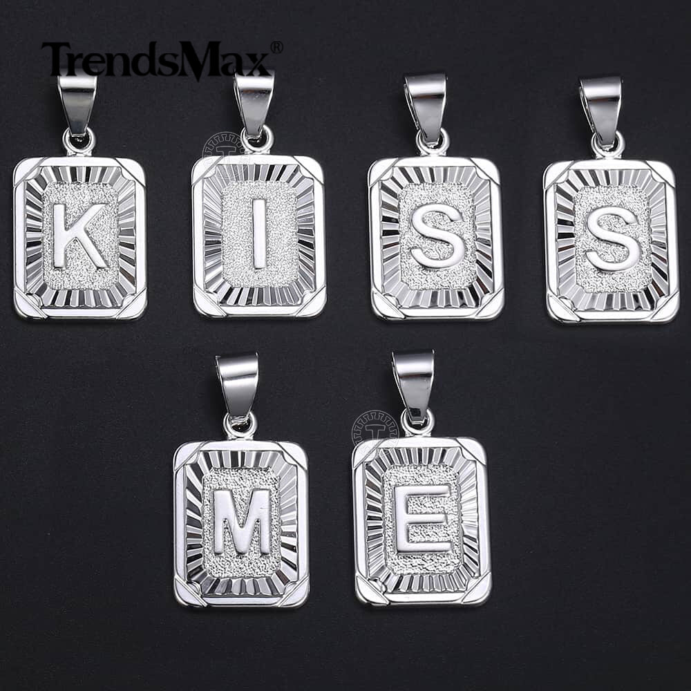 White Gold Filled Initial Letter A-Z Pendant Charm Only (Rectangle Shape)
