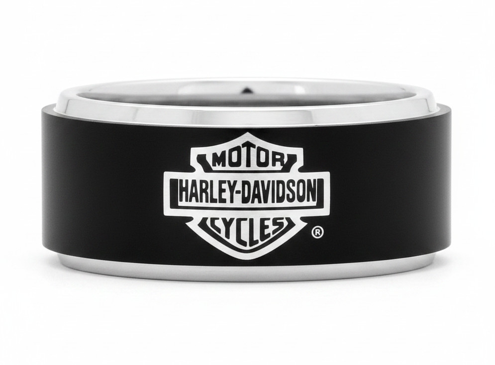 Harley-Davidson® Men’s Black Banded B&S Logo Ring Stainless Steel 14 HSR0001