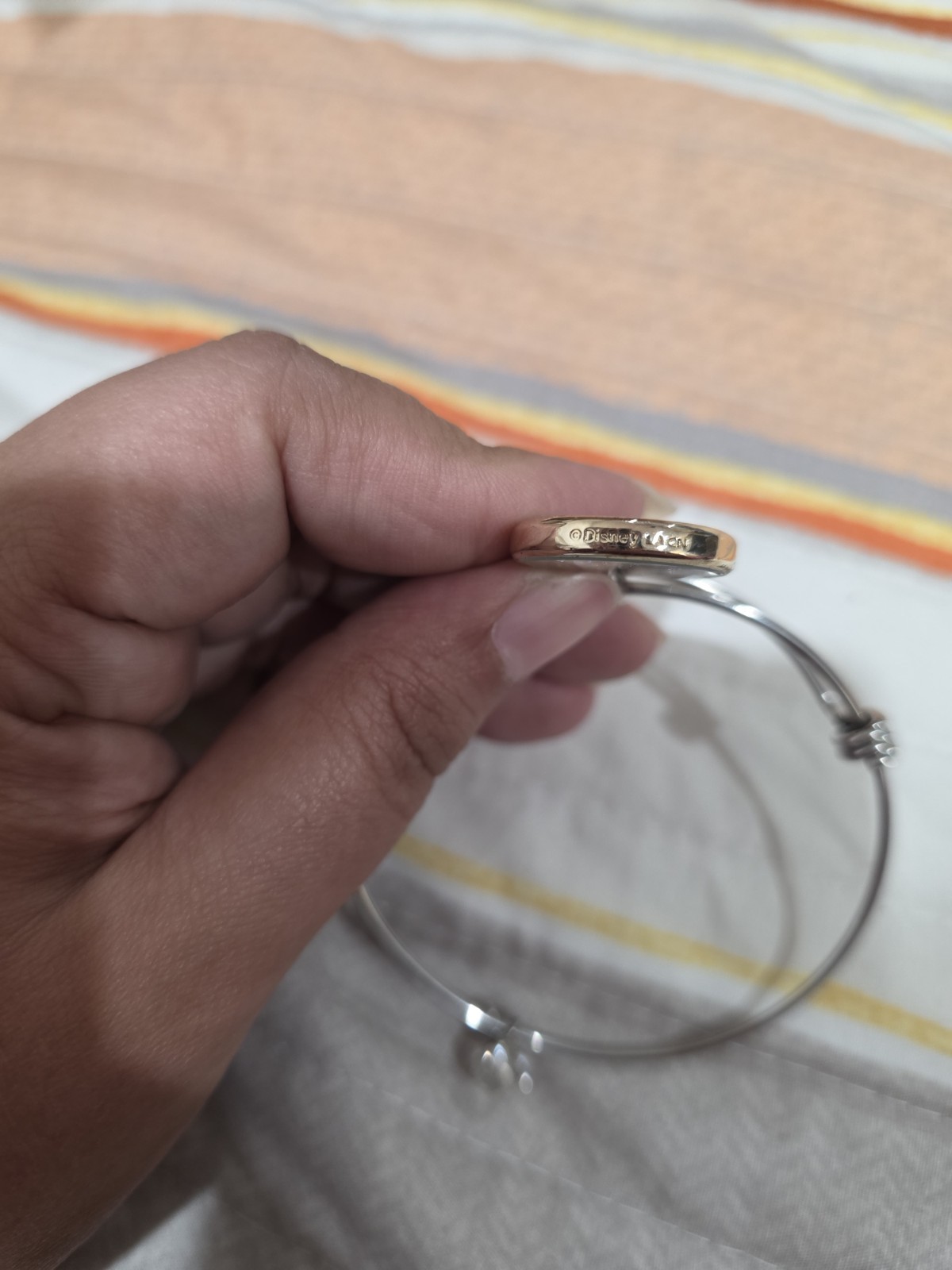 Disney Silver-Tone Wire Bangle Bracelet Adjustable Round Crystal Charm