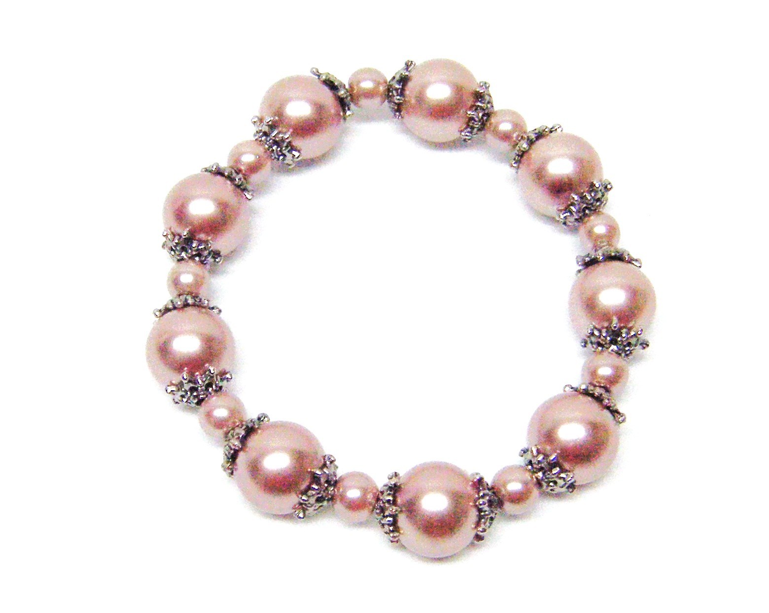 6/12mm Smoke Glass Pearl Necklace/Bracelet/Earrings w/Silver Plated Bead Caps