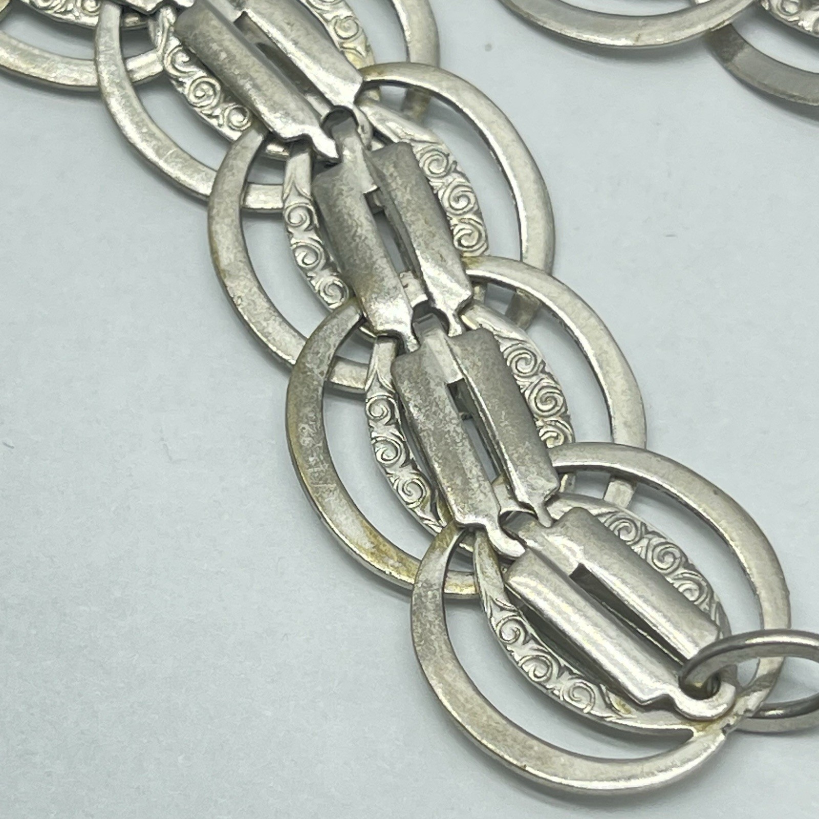 Vtg. Silver‑Tone Double Row Oval Link Necklace with Bar Links 16″ -Germany