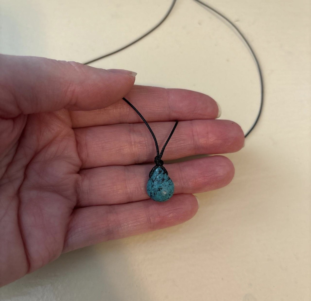 Hubei turquoise tear Drop Choker Necklace On Waxed Polyester Cord