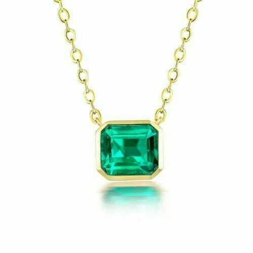 2Ct Asscher Cut Simulated Green Emerald Solitaire Pendant 14k Yellow Gold Plated