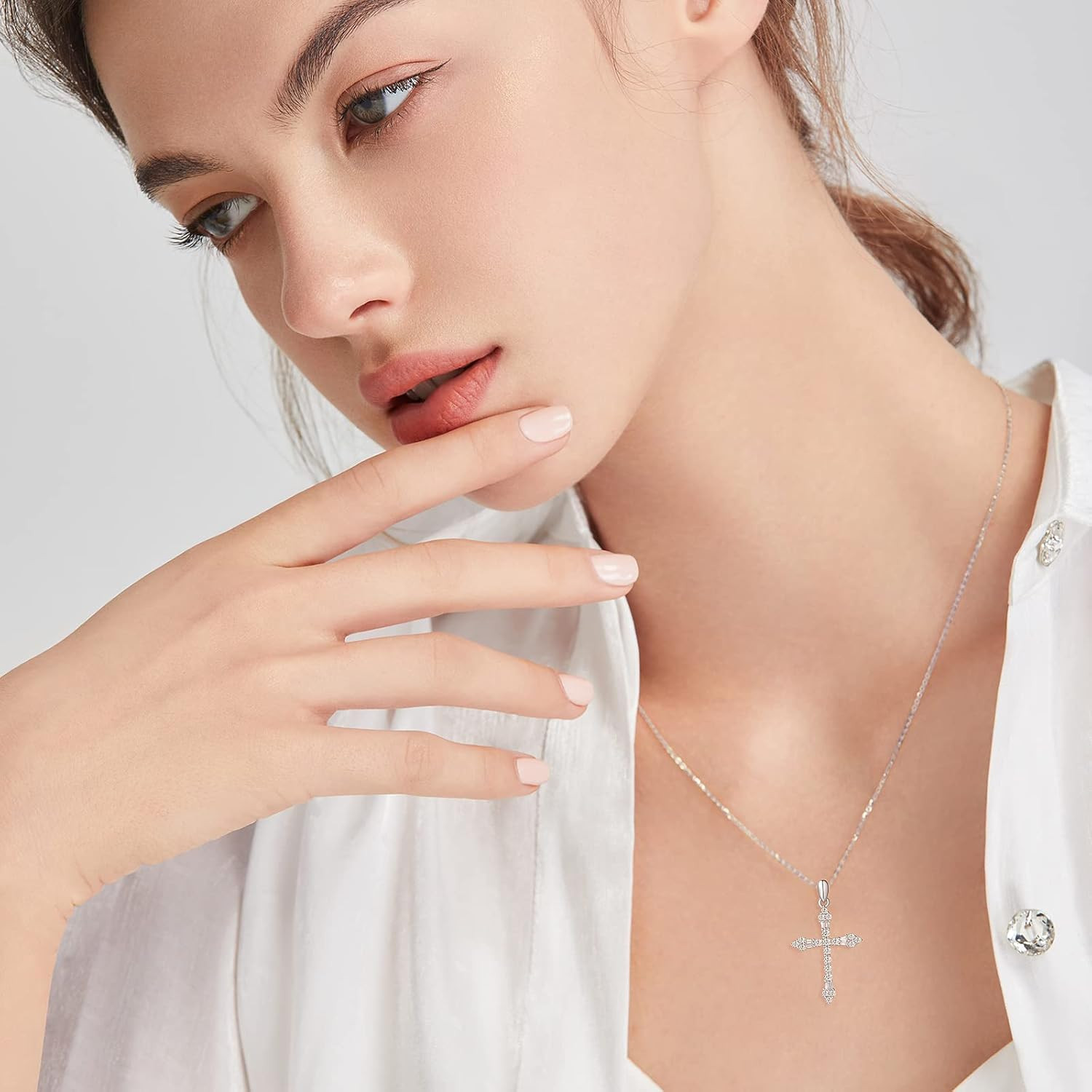 Cross Necklace for Women Sterling Silver Cubic Zirconia Twisted Cross Infinity O