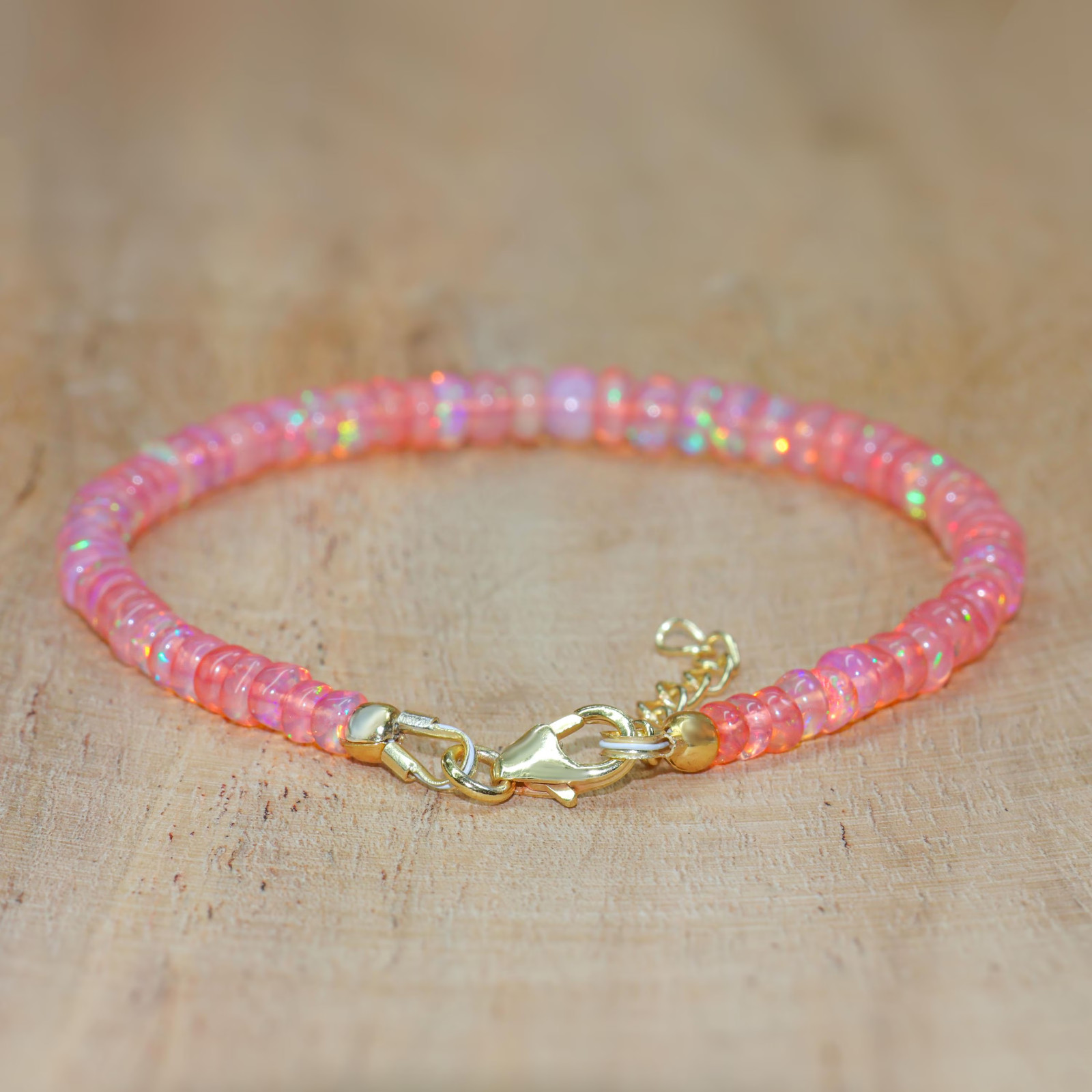 Multifire Red Opal Beaded Gold Bracelet, Ethiopian Opal Beads Silver Bracelet