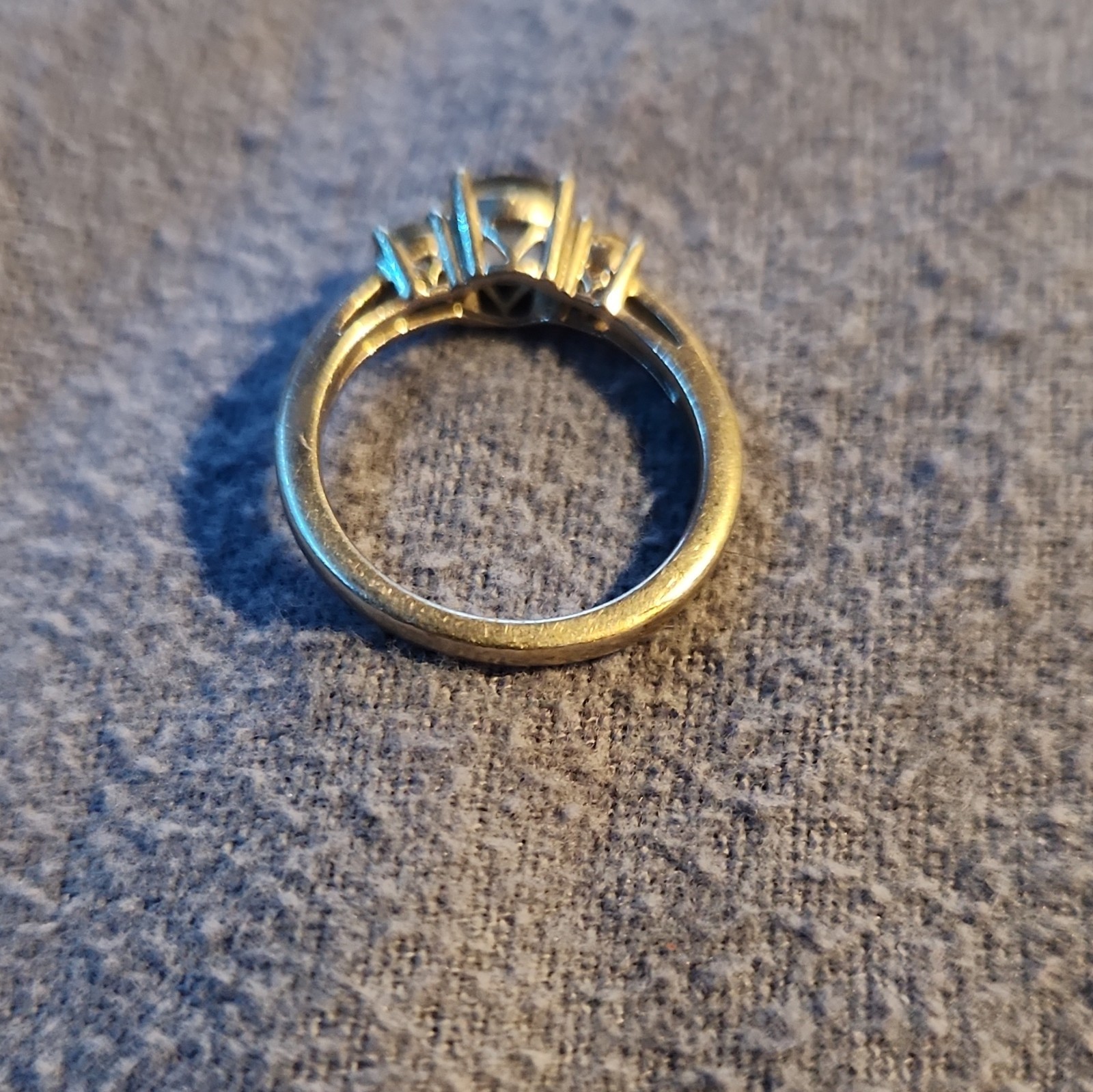 Silver-Tone Metal Band Ring Size 7 with 3 Round White/Clear Stones
