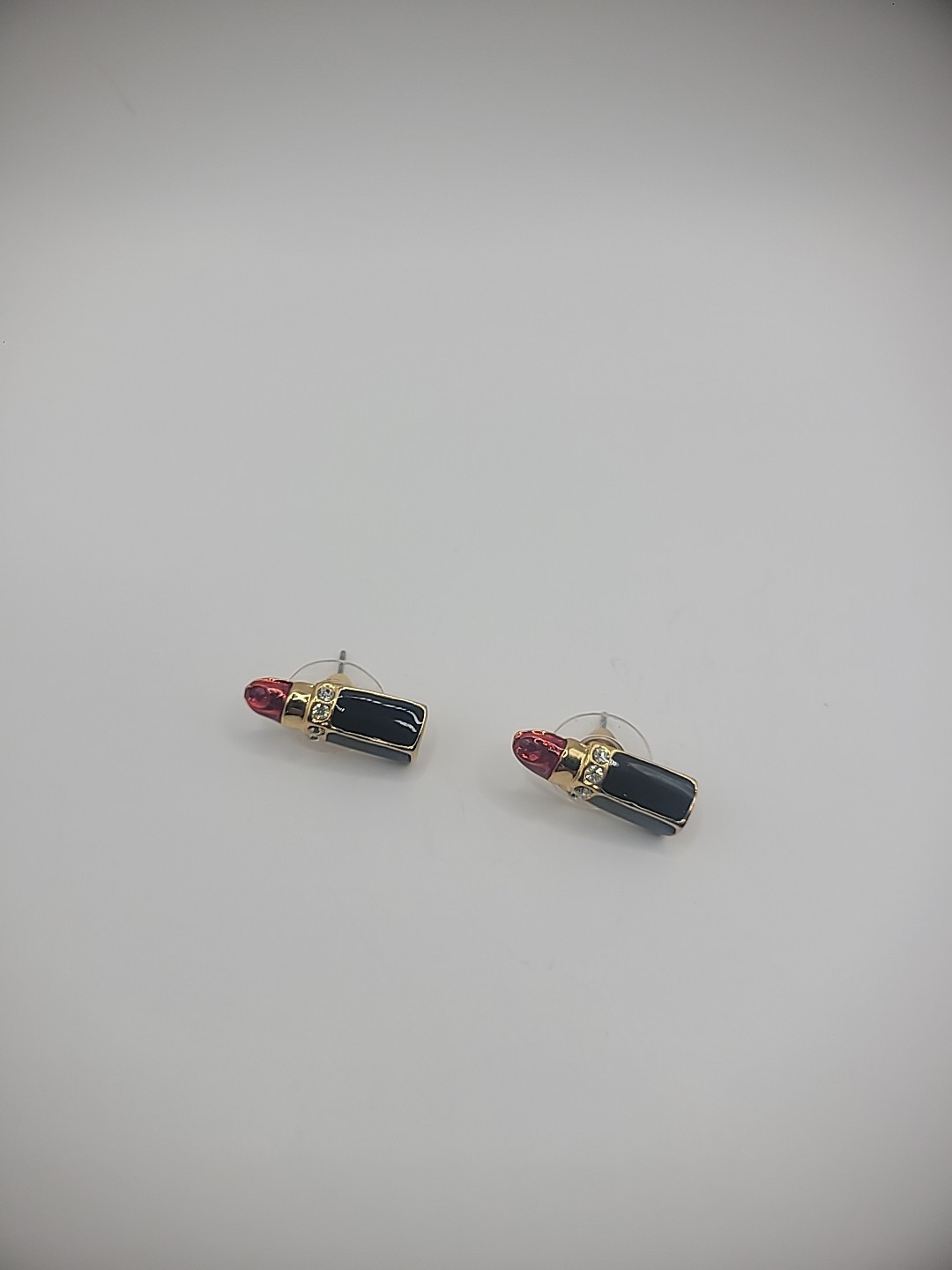 Vintage Earrings Pierced Post Stud Lipstick Shape Gold Tone Jewelry Costume