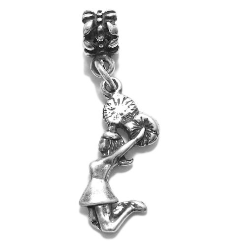 925 Sterling Silver Cheerleader w/ Pom Poms Euro Bead Charm