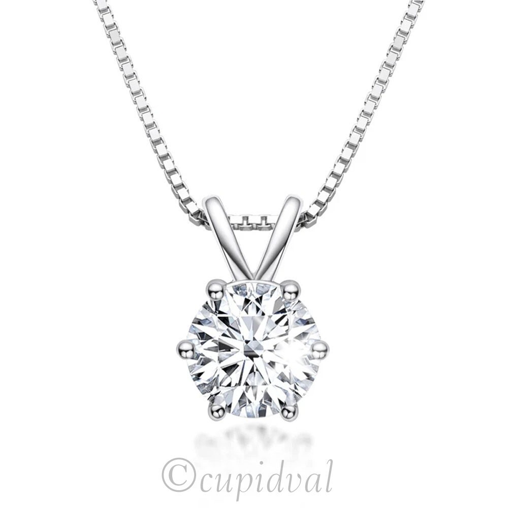 1 CT LAB CREATED MOISSANITE PENDANT 18″ NECKLACE SIX-CLAW 925 STERLING SILVER