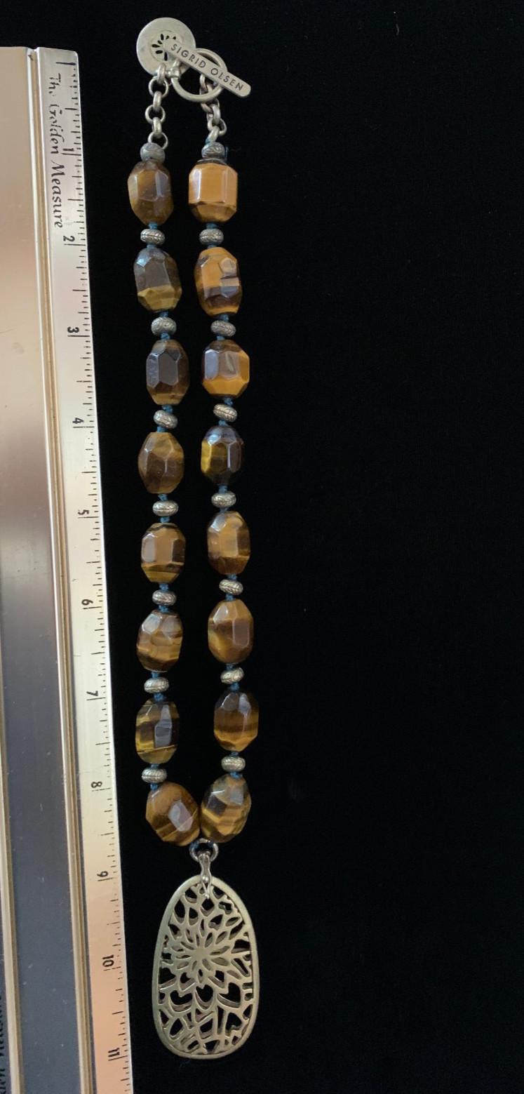 SIGRID OLSEN Chunky Tiger’s Eye Stone w/Gold-tone Removable Pendant Necklace