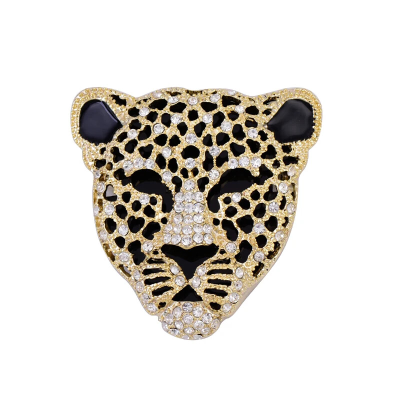 Full Rhinestone Panther Head Brooch Men’s Suit Animal Pin Corsage