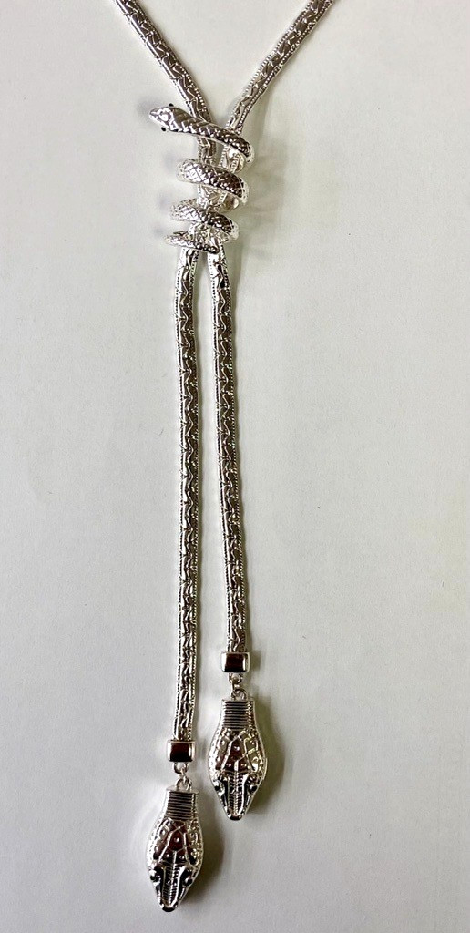 QVC Attitudes by Renee Silver Tone Lariat Snake Necklace 16″
