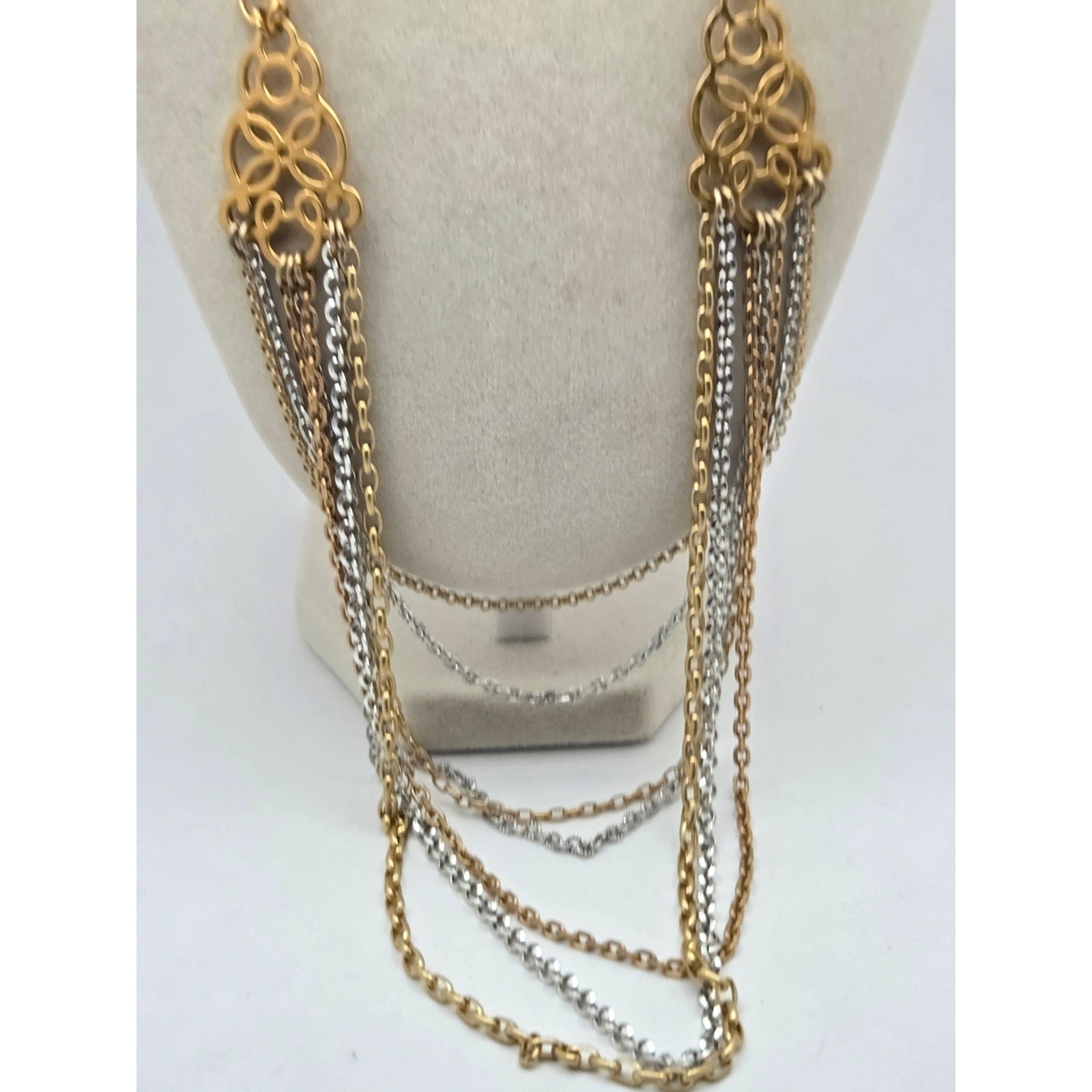 ​Brighton Multi-Strand Mixed Metal Chain Necklace 21″ Gold Silver Filigree