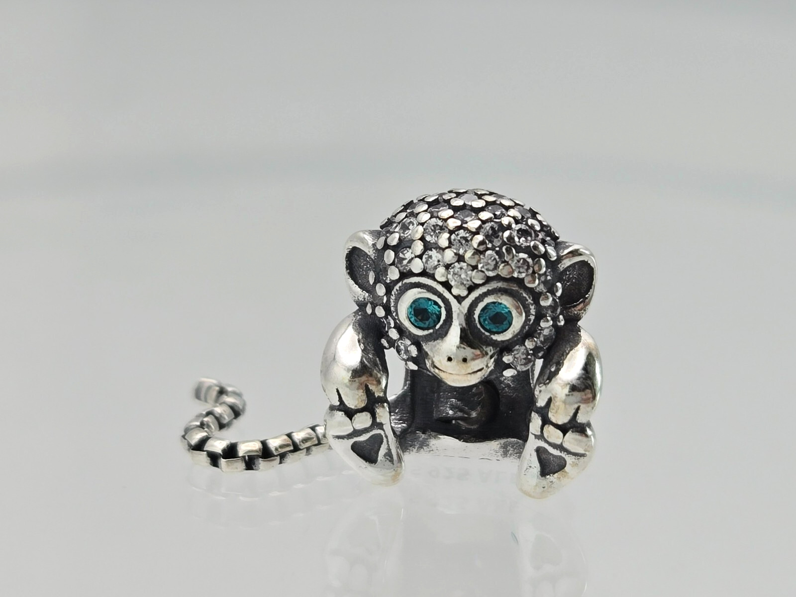 Authentic Pandora Sparkling Monkey long Tale moment Silver Charm