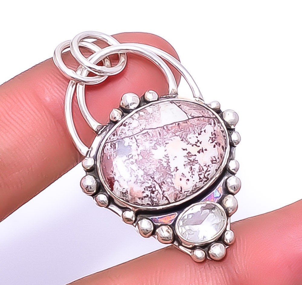 Sonoran Dendritic Jasper Gemstone 925 Sterling Silver Pendant 1.79″ A359
