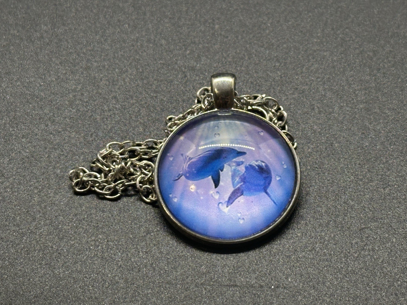Purple Dolphin Necklace Silver Plated Alloy Chain 22”
