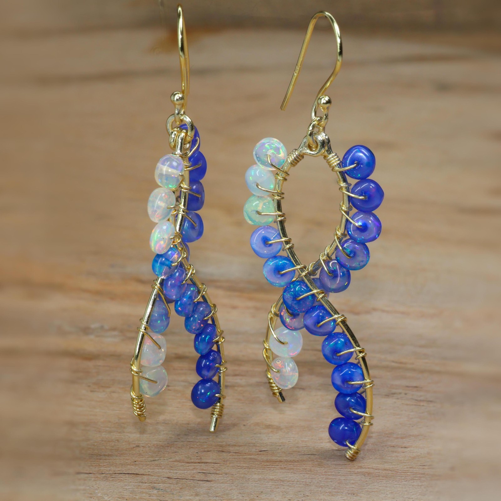 Fire Blue Shaded Opal Beads Earring, Ethiopian Opal Handmade Earring for women