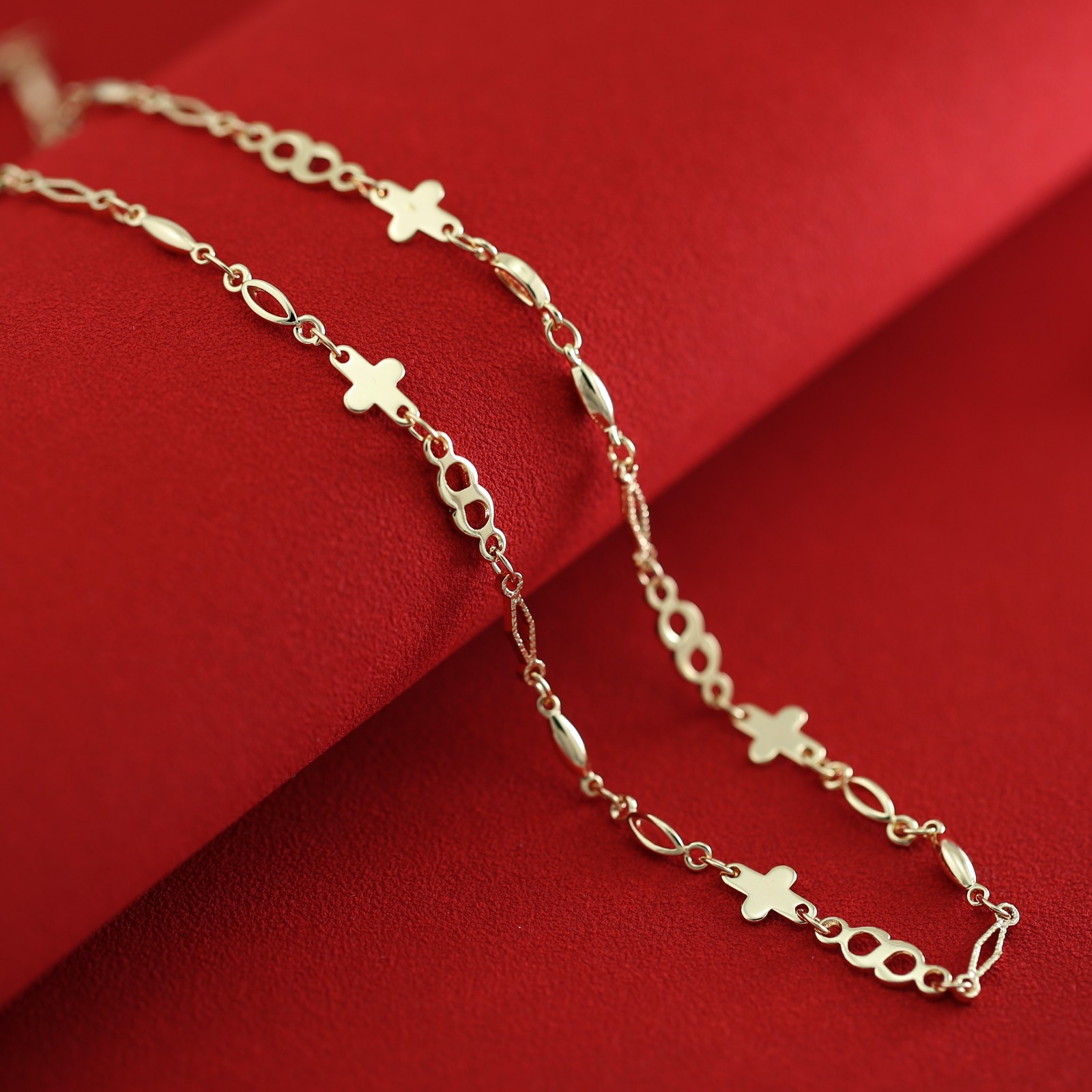 9K ROSE GOLD FILLED CROSS Patterned Links Chain MENS WOMENS SOLID NECKLACE 47cm