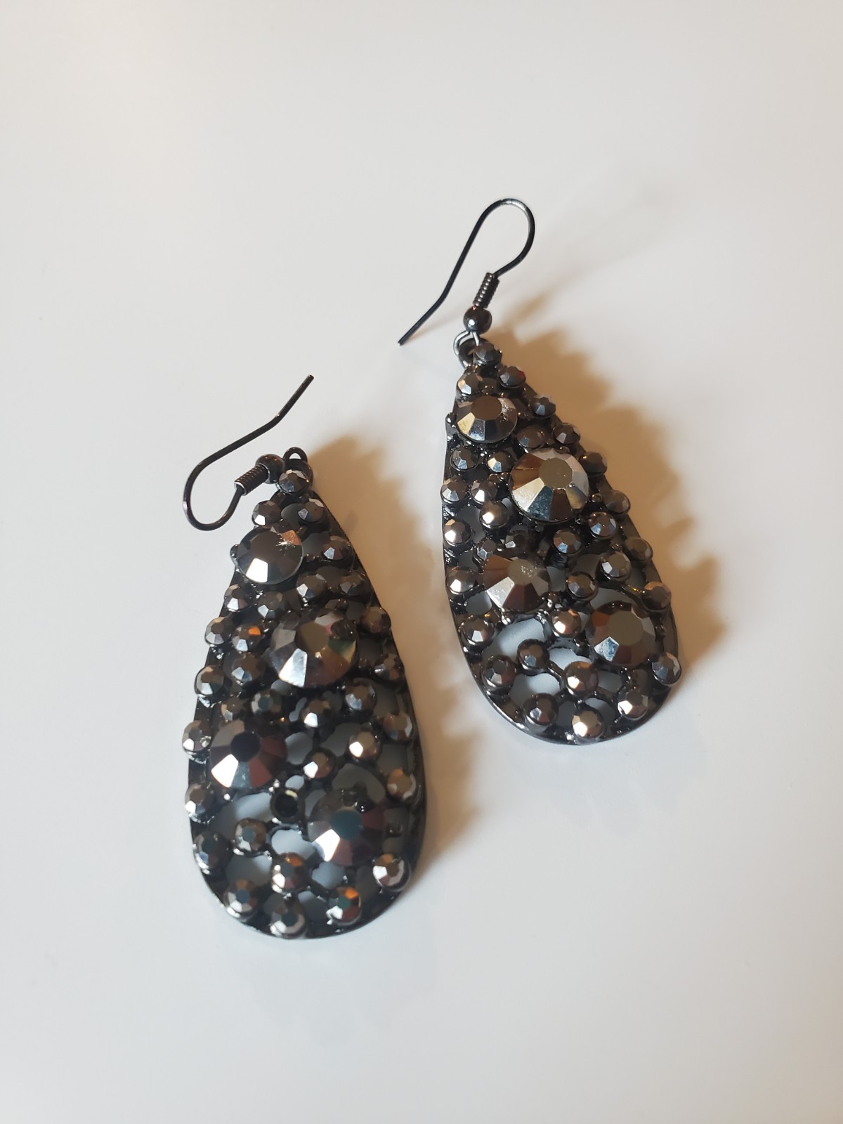 Park Lane Game On Pierced Earrings Fish Hook Hematite Black Swarovski Crystals