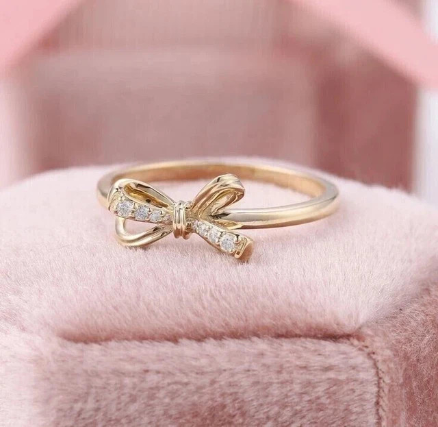 0.50 Ct Round Lab Created Diamond Lovely Bow Wedding Ring 14k Yellow Gold Plated