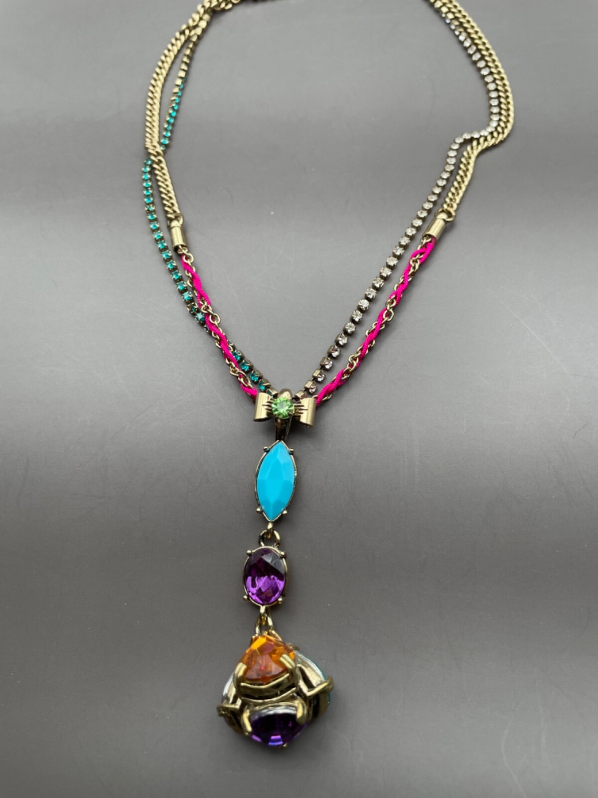 Betsey Johnson Necklace Pendant Blue Purple Fuchsia Crystal Rhinestones