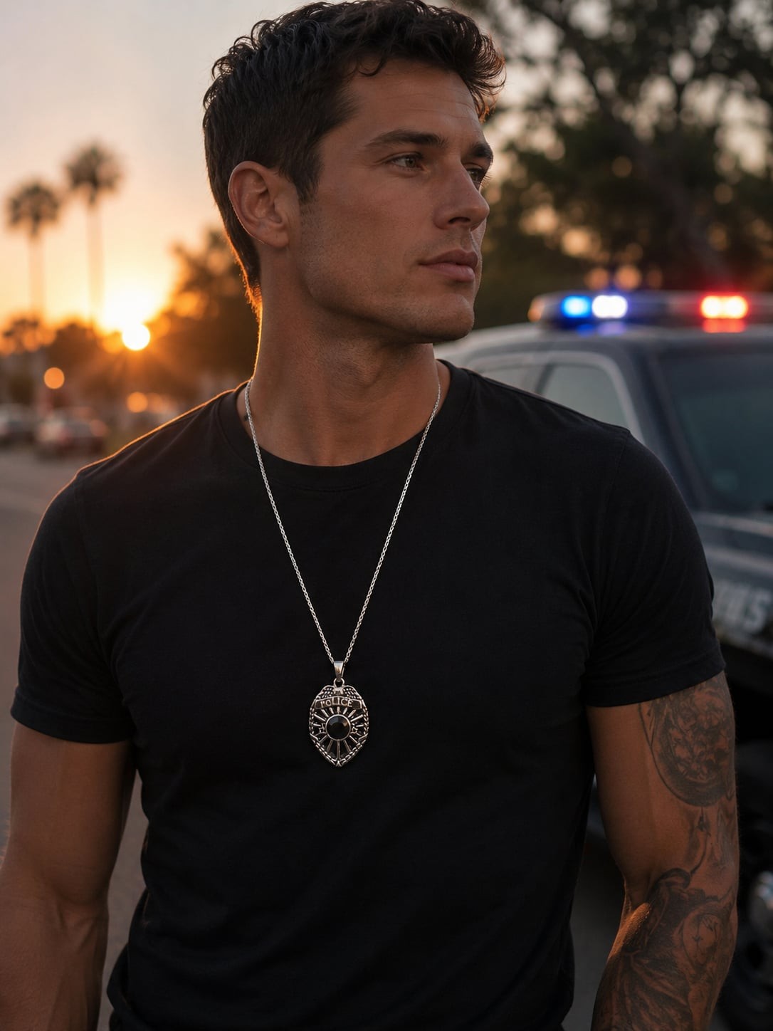 Structure Police Officer Shield Pendant Brass Necklace BNWT unisex