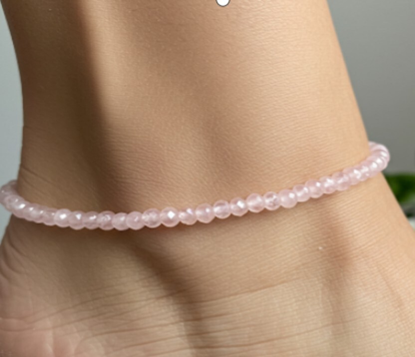 Rose Quartz Pink Gemstone Beaded Anklet Healing Women Energy Summer Gift