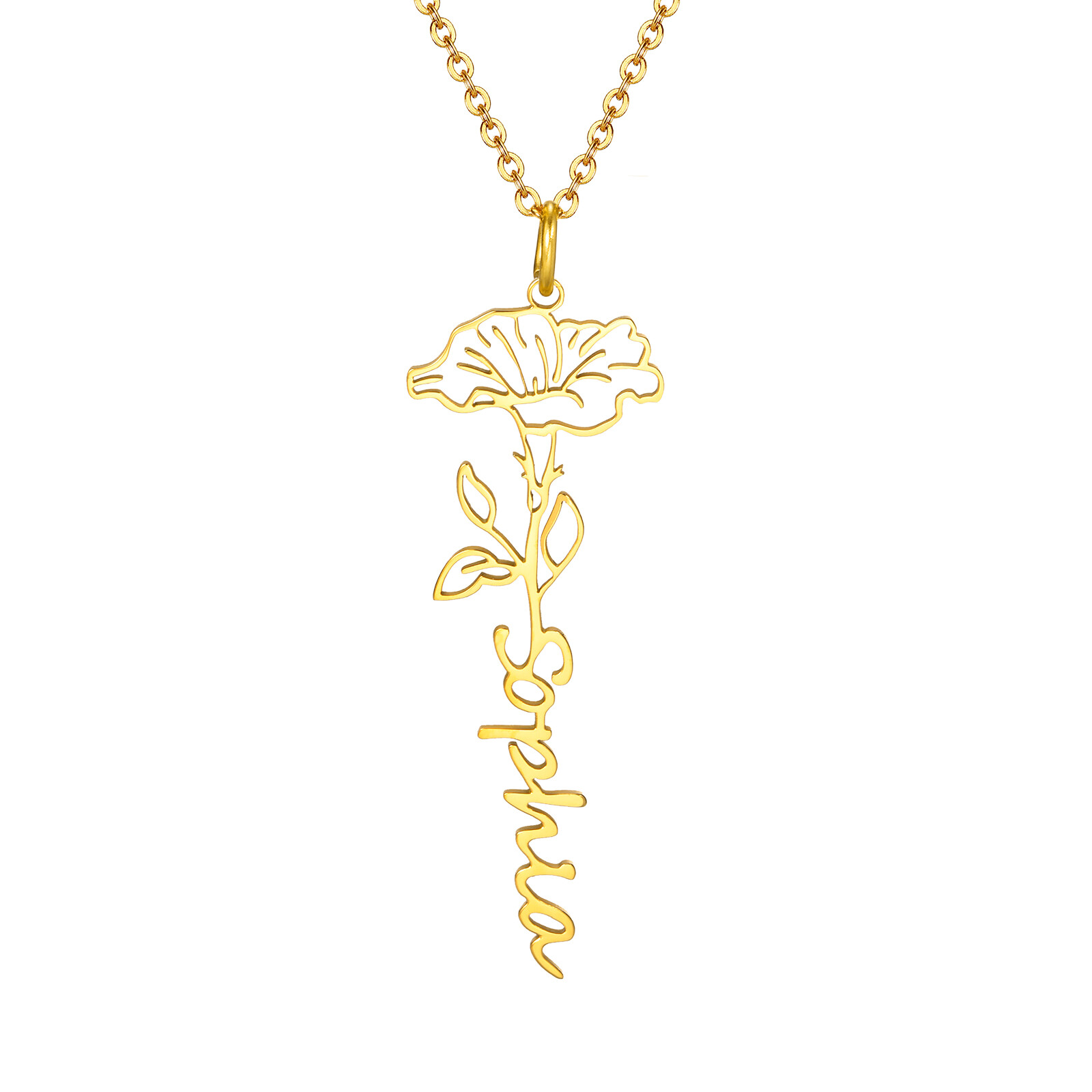 Birth Flowers Necklaces Name Personalized Pendant Gold Silver Gift Christmas Mom