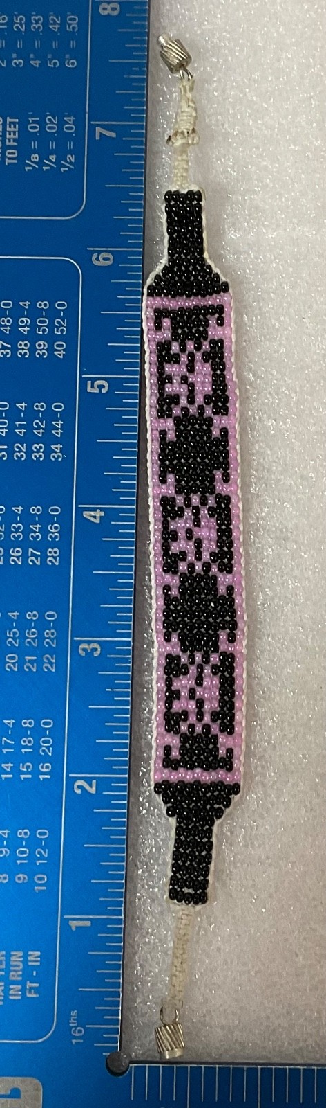 7.25in Beaded Bracelet Black Pink Handmade Tribal Pattern Jewelry