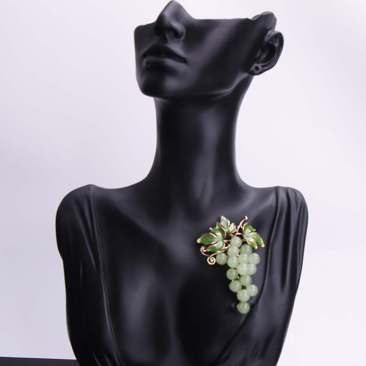 Bohemian Luxury Glass Grape Brooch Pin Alloy Enamel Clear Rhinestone Fruit Badge