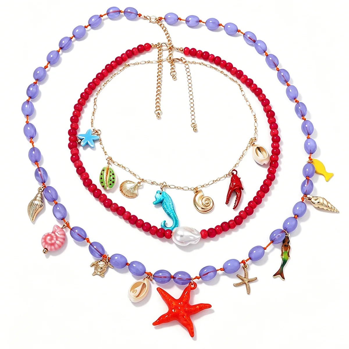 Bohemian Handmade Shell Conch Pendant Necklace for Women Double-layer Long Neckl