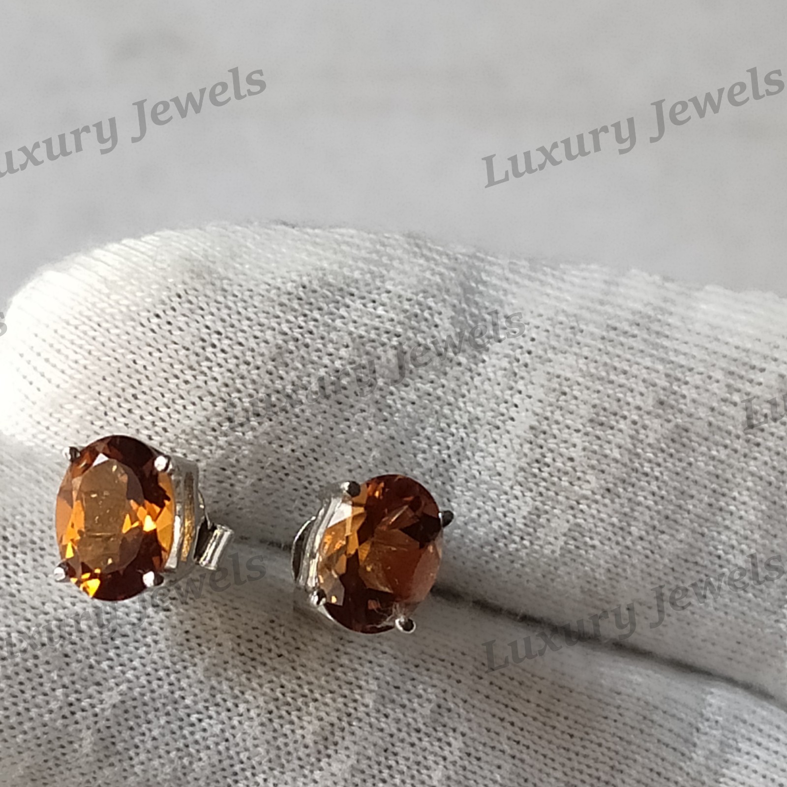 Brandy Citrine 925 Sterling Silver Earrings Natural Gemstone Stud Women