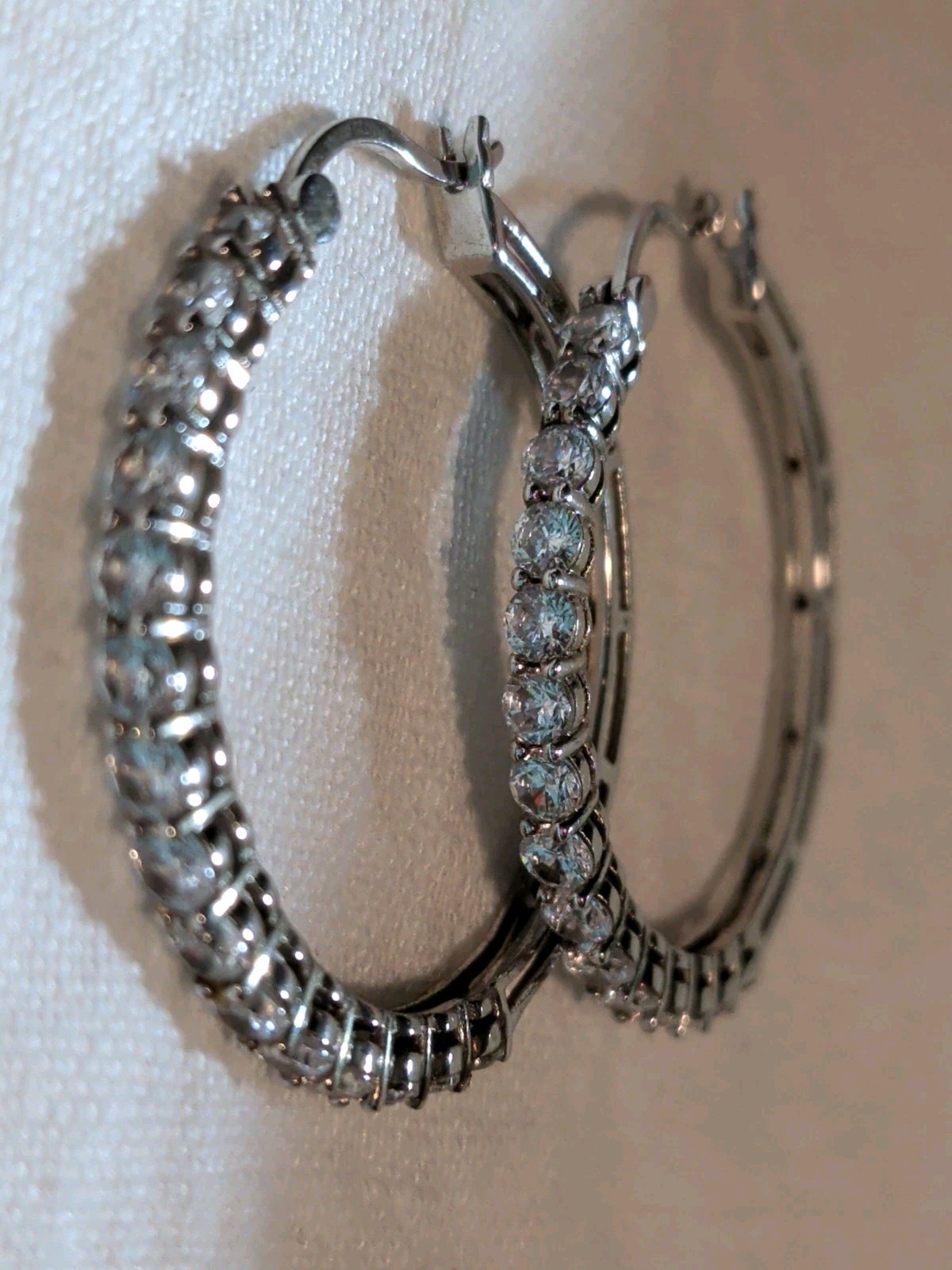 JCM 925 Sterling Silver CZ Channel Set Hoop Earrings Cubic Zirconia Sparkle