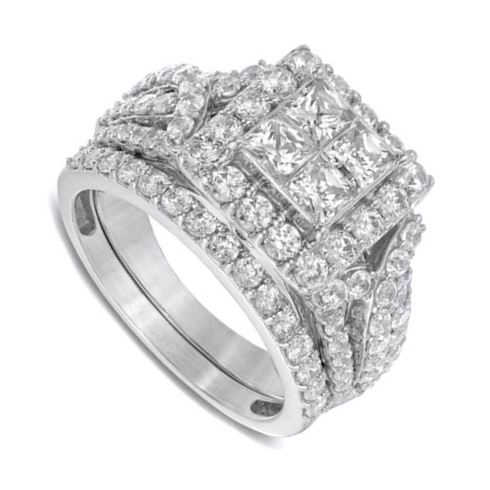 Princess & Round Cut Simulated Diamond Bridal Ring Set Solid 925 Sterling Silver