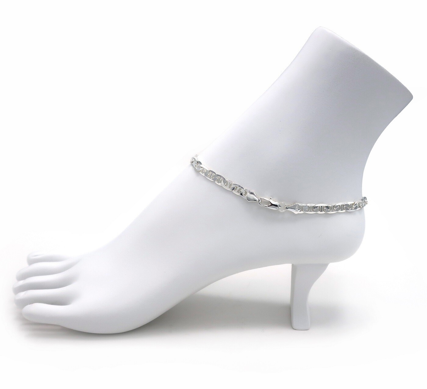 10″ Mariner Anchor Link Chain Ankle Bracelet 925 Silver Plated