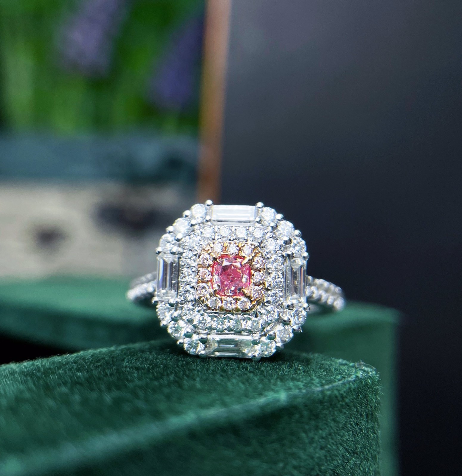 0.25 Ct Fancy Vivid Pink Cushion Lab Diamond Ring 14K White Gold VS1/VVS2