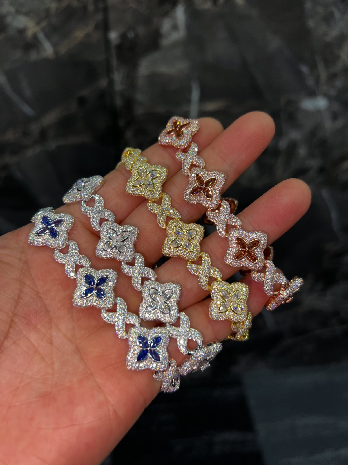 Luxury VVS Moissanite Women’s Bracelet Clover Flower Iced Out Silver, Gold, Rose