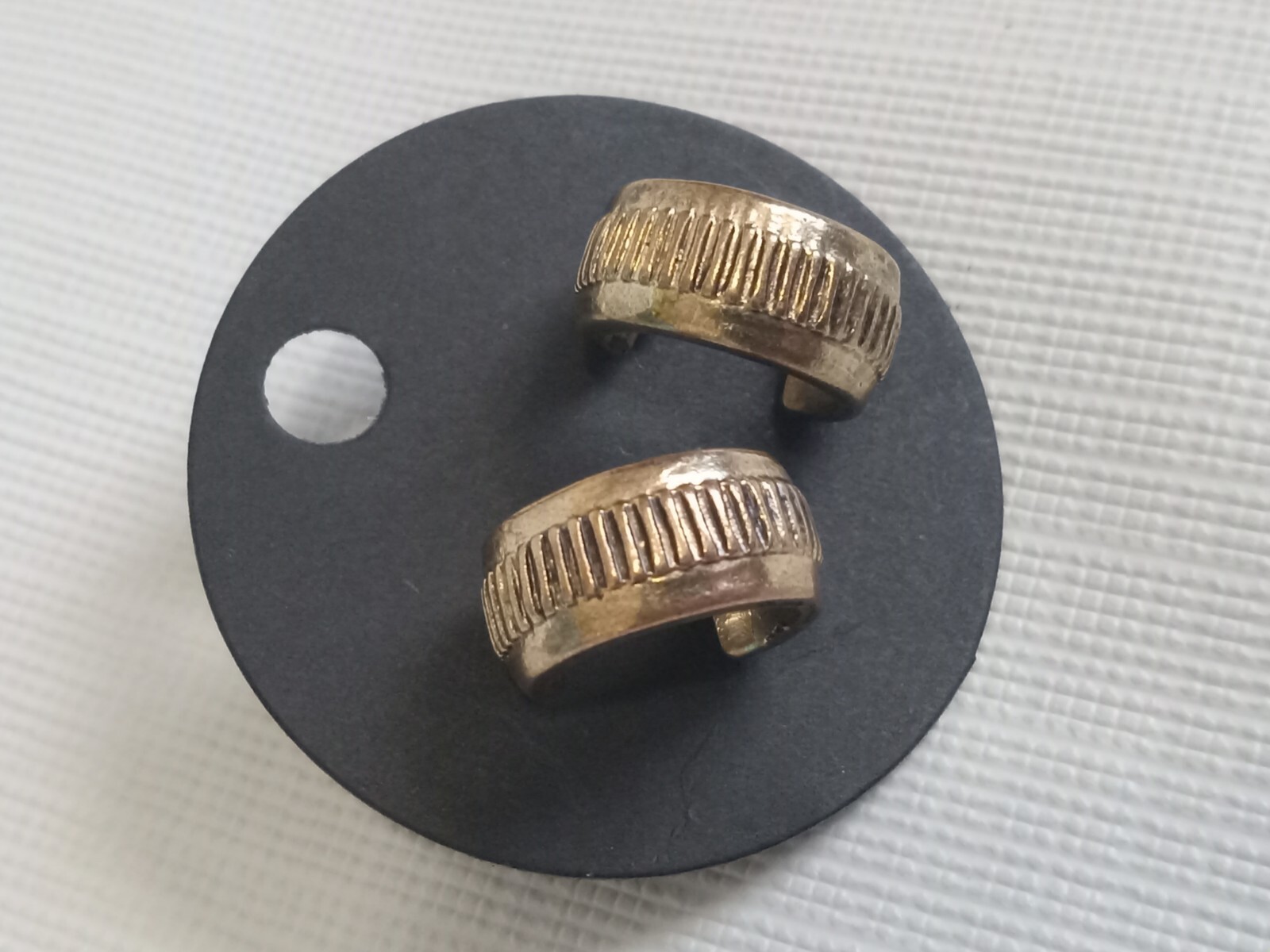 Goldtone Metal Half Loop Ribbed Stripe Post Back Fashion Earrings Fair Condition