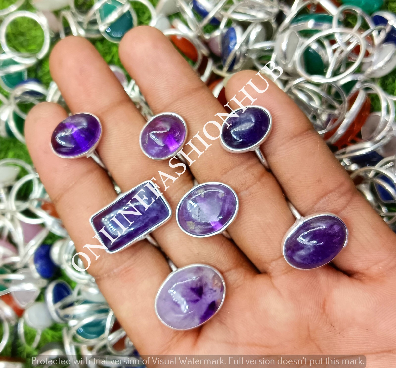 Amethyst Gemstone 925 Sterling Silver Plated Wholesale Lot Bezel Rings Jewelry