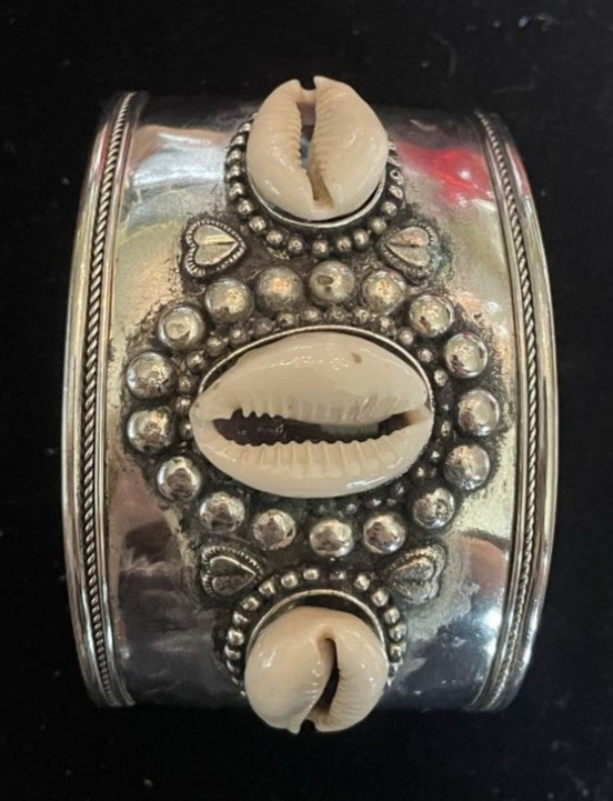 Cowrie Shell on Metal Cuff Bracelet. Gift Box