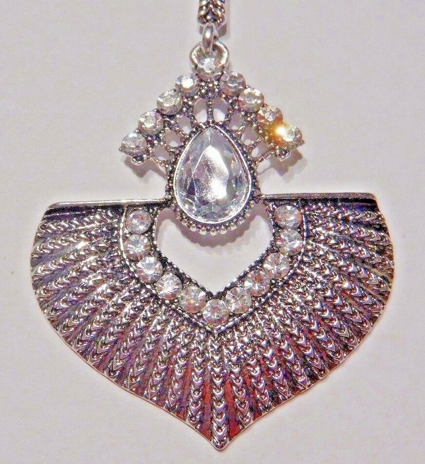SILVER ART DECO PENDULUM EARRINGS clear crystal rhinestone Great Gatsby 1920s 6E