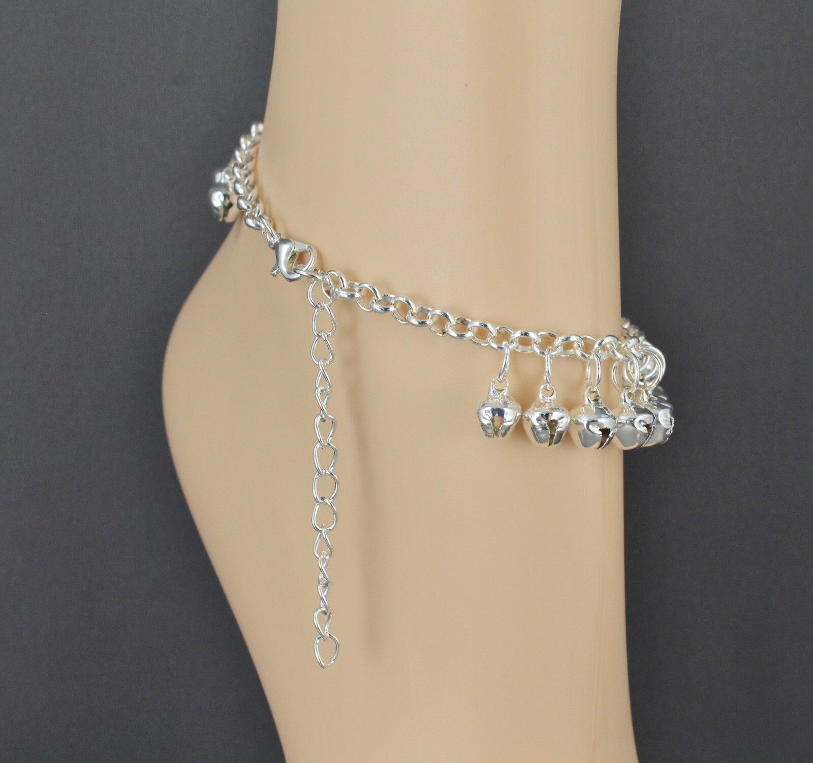 silver jingle bells adjustable anklet ankle bracelet belly dancer 8-10″ long