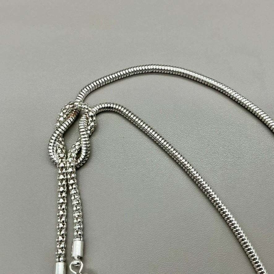 Lariat Necklace Women Silver Tone Knot Snake Chain Tassel Long 30 Inch Preppy