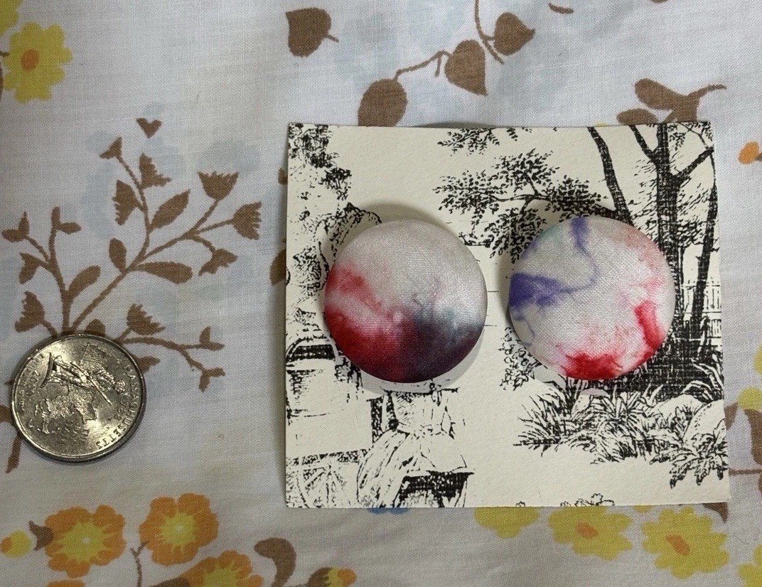 Unbranded Fabric Button Stud Earrings Tie Dye Round 30mm Retro Boho