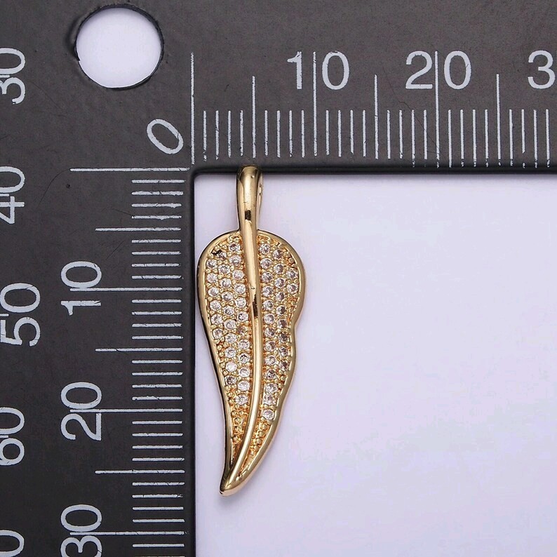 24K Gold Filled Clear Micro Pave CZ Natural Leaf Pendant Dainty Botanical Charm